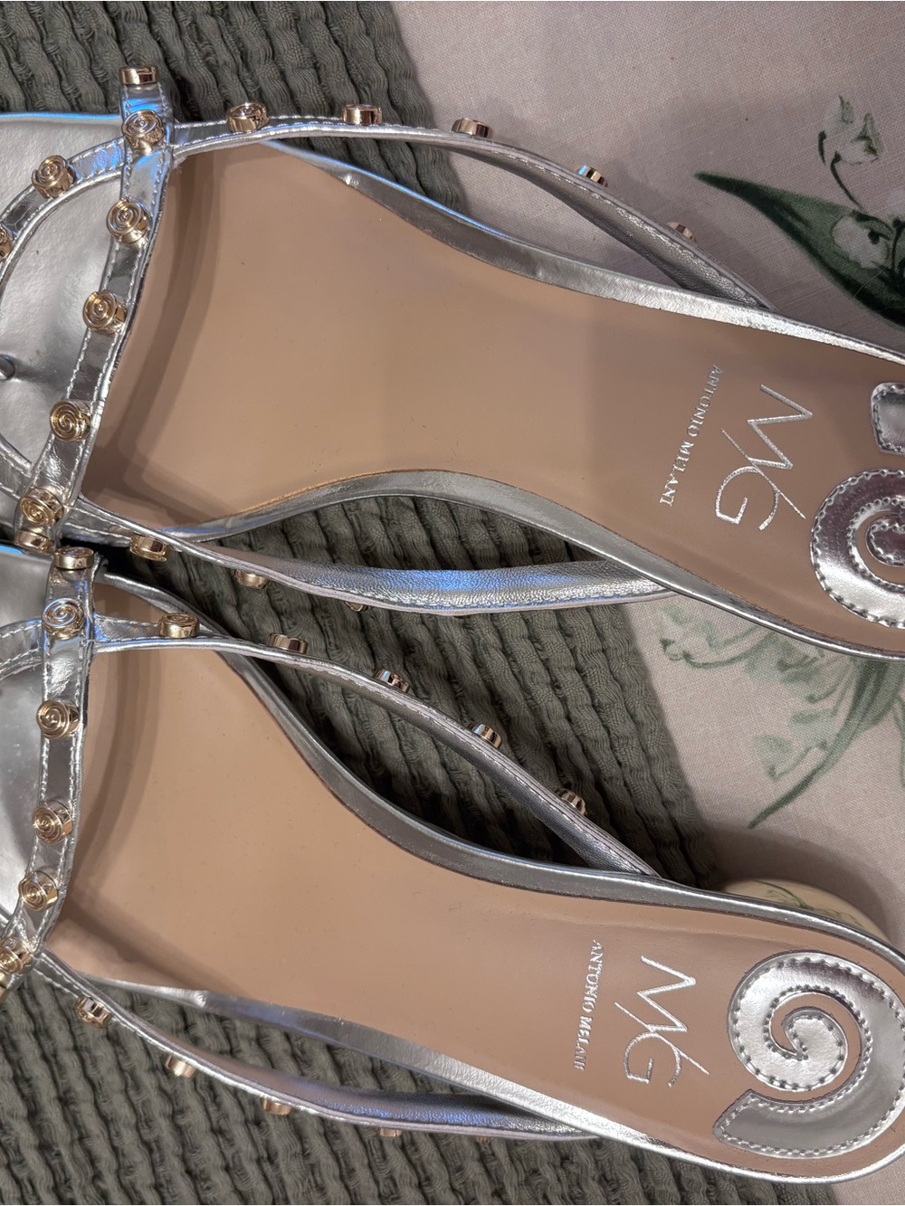 Antonio Melani x M.Gemi Silver Embellished Heeled Sandals Size 10 - Picture 7 of 7